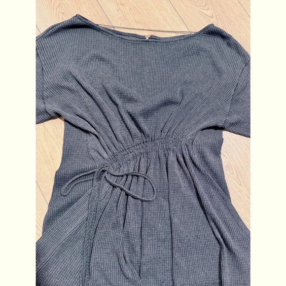 Free People Josie Gray Waffle Knit Cinch Thermal Tunic Top Dress Large L Boho - Picture 3 of 10